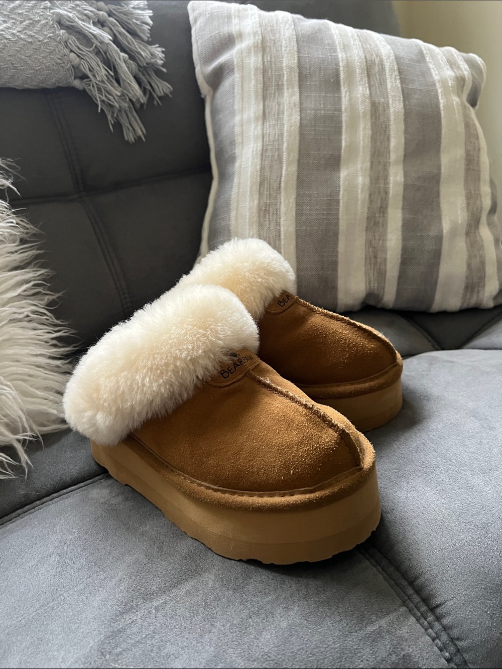 BearPaw Platform Fuzzy Slippers